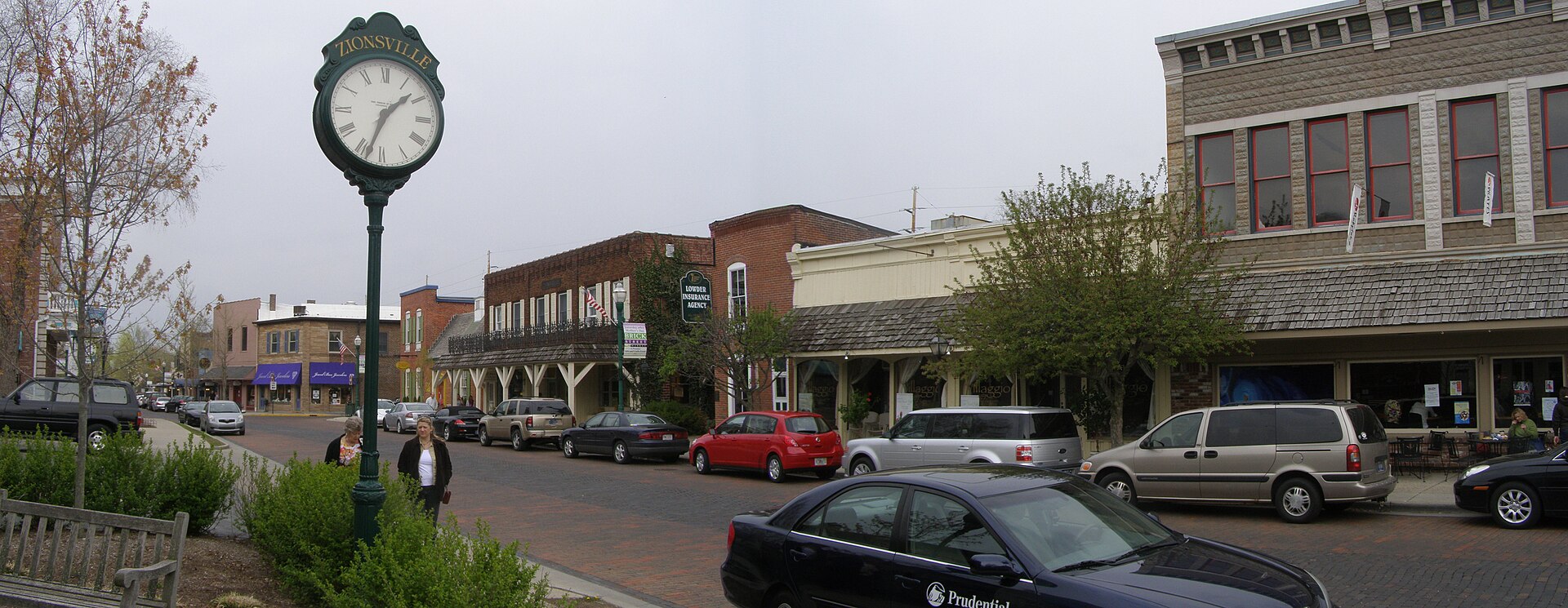 Brick-paved Main Street in the Village of Zionsville, Indiana