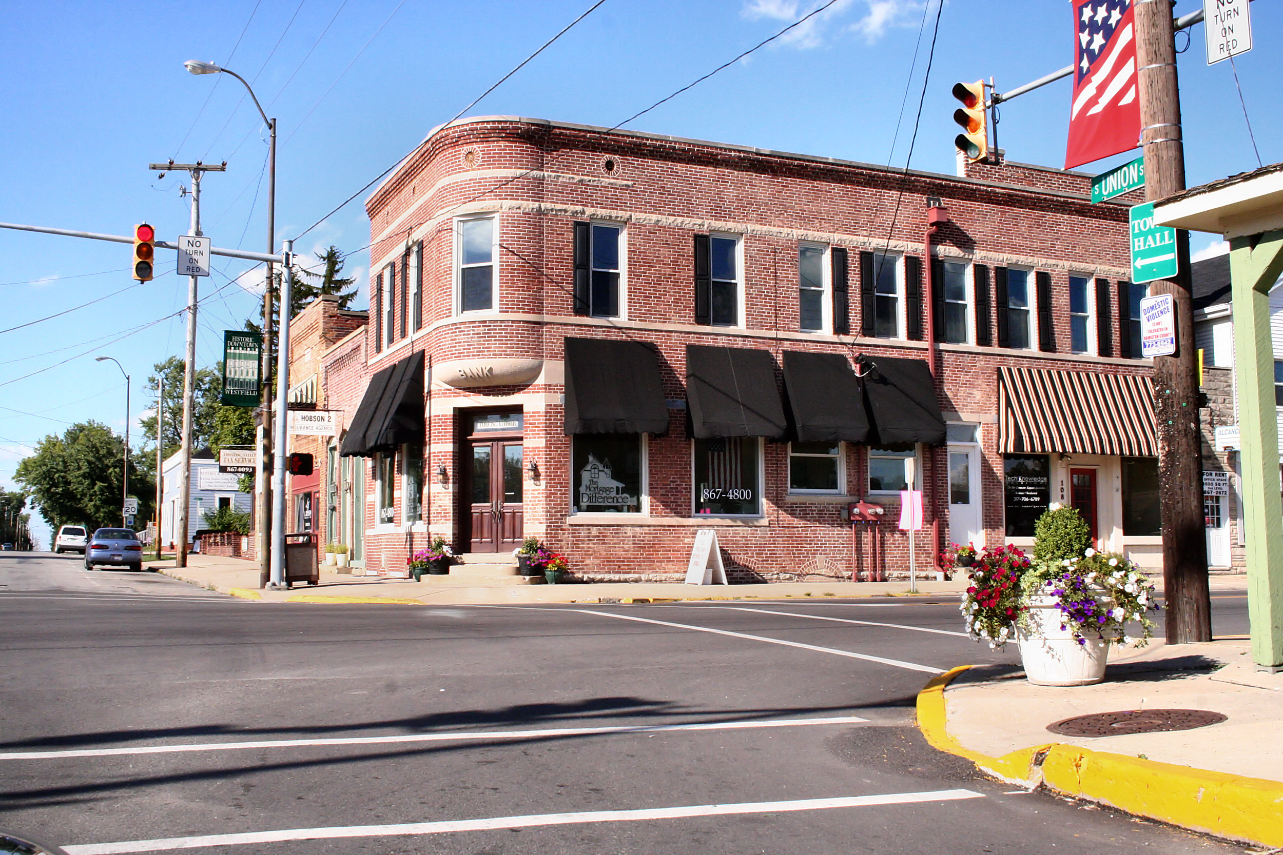 Historic downtown Westfield, Indiana at Main and Union Streets